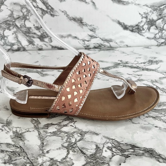 BCBGeneration Bennett Sandals Flat Toe Post Tan Rose Gold Slingback 8 - Picture 9 of 13